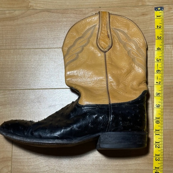 Hondo El Paso TX Men’s Cowboy Boots 8794 Ostrich Tan & Black Size 10 E USA Made - Picture 9 of 10